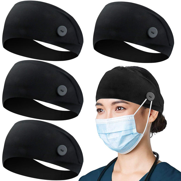 ABAMERICA Headbands with Button for Mask, Wide Nurses Headbands Non Slip Elastic Ear Protection for Women Men Doctors Sweatband Headband (BUTTON- 1 PACK COLOR05)