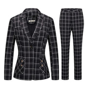 Womens 2 Piece Plaid Suits Set Business Office One Button Blazer Jacket Casual Long Sleeve Pant Suit Set