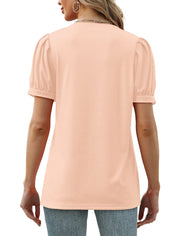 Geifa Womens Summer Tops Puff Short Sleeve V Neck T Shirts Loose Casual Tshirts