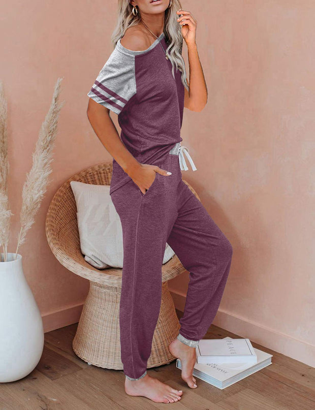 AUTOMET Lounge Sets For Women Two Piece Outfits Loungewear Short Sleeve Crewneck Jogger Pajama Set Sweatpants Tracksuit
