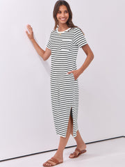 ANRABESS Womens Summer Casual Midi Dress Short Sleeve Crewneck T Shirt Long Dresses Split Stripe Beach Vacation Travel Outfit Small