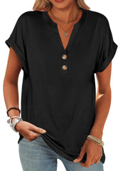 ANRABESS Womens Short Sleeve Henley Tops V Neck Dressy Casual Loose Fit Shirts Summer Flowy Blouses 2025 Trendy Clothes