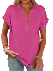 ANRABESS Womens Short Sleeve Henley Tops V Neck Dressy Casual Loose Fit Shirts Summer Flowy Blouses 2025 Trendy Clothes