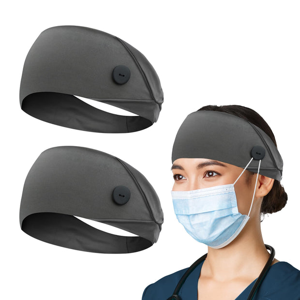 ABAMERICA Headbands with Button for Mask, Wide Nurses Headbands Non Slip Elastic Ear Protection for Women Men Doctors Sweatband Headband (BUTTON- 1 PACK COLOR05)