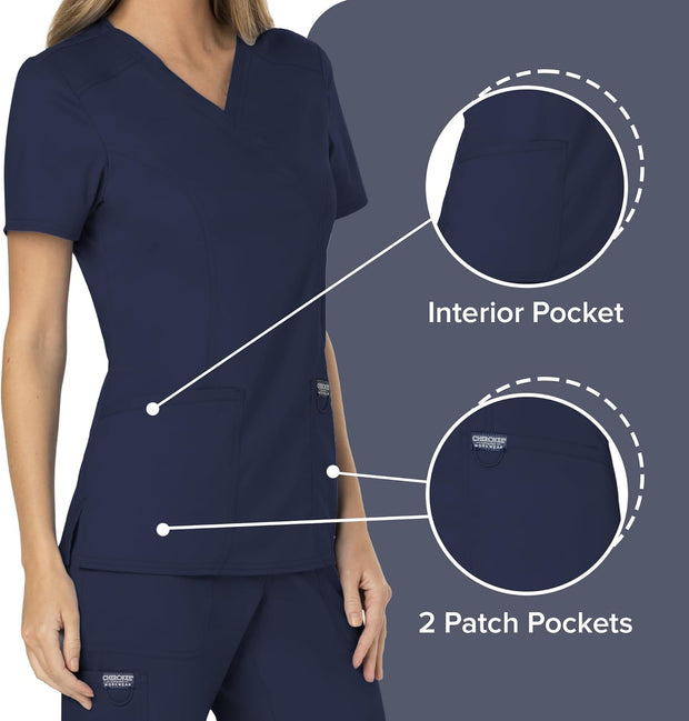 Cherokee Scrubs for Women Mock Wrap Top with 3 Pocket, Back Princess Seams WW610