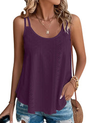 KKJ Womens Cute Tank Tops Eyelet Sleeveless Spaghetti Strap Scoop Neck Loose Casual 2025 Summer Beach Vacation Flowy Shirts