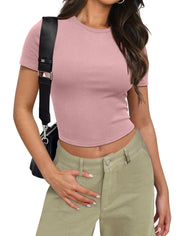 SAMPEEL Crop Tops for Women Summer Trendy Tight Tshirts 2024 Slim Fit