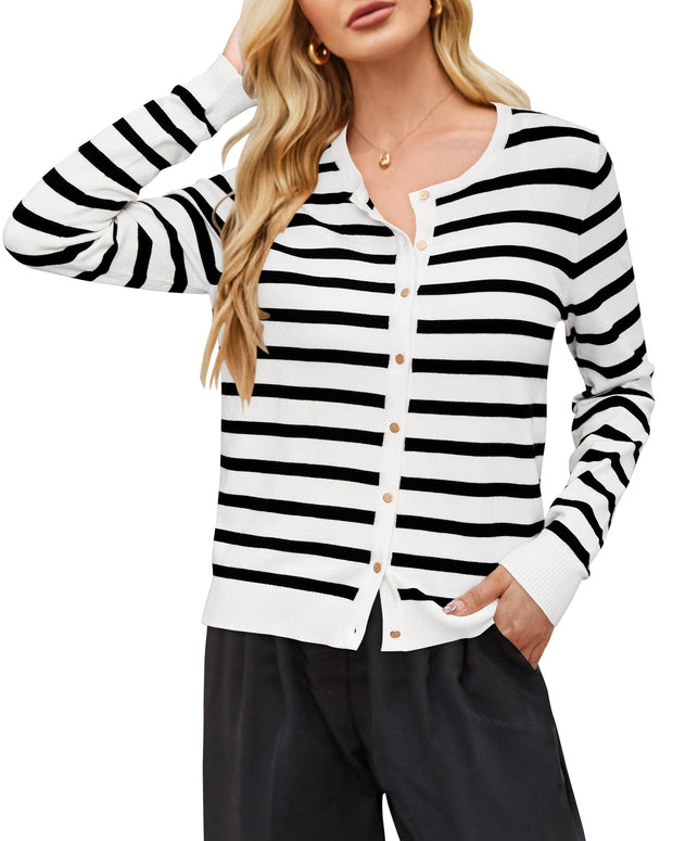 Newshows Women's Lightweight Button Down Cardigan Long Sleeve Casual Crew Neck Soft Knit Cardigans Sweater Tops