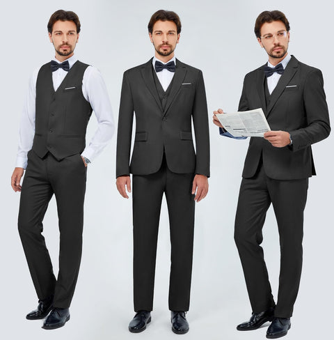 MAGE MALE Men's 3 Pieces Suit Elegant Solid One Button Slim Fit Single Breasted Party Blazer Vest Pants Set