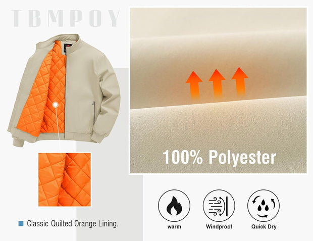 TBMPOY Men's Winter Lightweight Bomber Jackets Water Resistant Fall Casual Windbreakers Quilted Full Zip Windproof Work Coats
