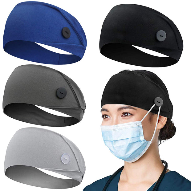ABAMERICA Headbands with Button for Mask, Wide Nurses Headbands Non Slip Elastic Ear Protection for Women Men Doctors Sweatband Headband (BUTTON- 1 PACK COLOR05)
