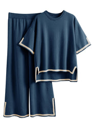 Tanming Sweater Sets Women 2 Piece Lounge Sets Short Sleeve Knit Pullover Tops Wide Leg Pants