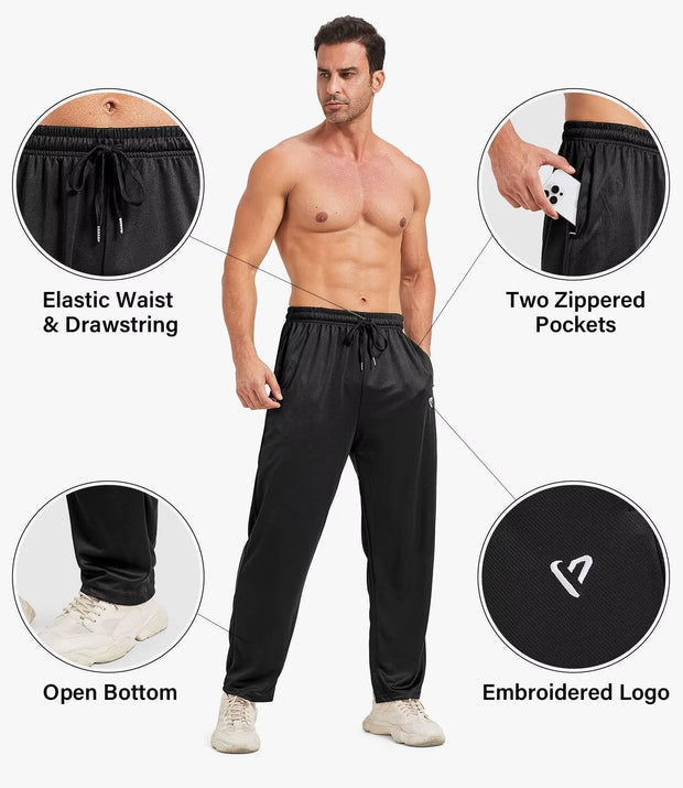 5 Pack Mens Sweatpants Open Bottom Joggers for Men with Zip Pockets Loose Fit Mesh Athletic Pants for Running,Casual