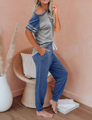 AUTOMET Lounge Sets For Women Two Piece Outfits Loungewear Short Sleeve Crewneck Jogger Pajama Set Sweatpants Tracksuit