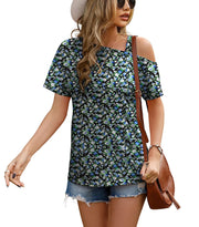 JINKESI Women's Short Sleeve Tunic Tops Casual Summer Cold Shoulder Blouse Shirts