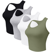 4 Pieces Women's Crop Tops Cotton Basic Tank Tops Racerback Sleeveless Sports Workout Crop Tank Tops