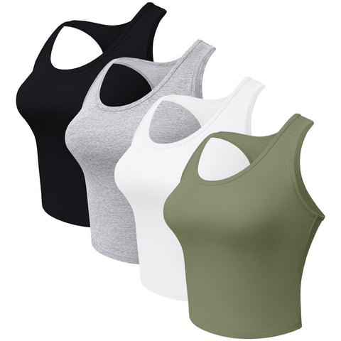 4 Pieces Women's Crop Tops Cotton Basic Tank Tops Racerback Sleeveless Sports Workout Crop Tank Tops