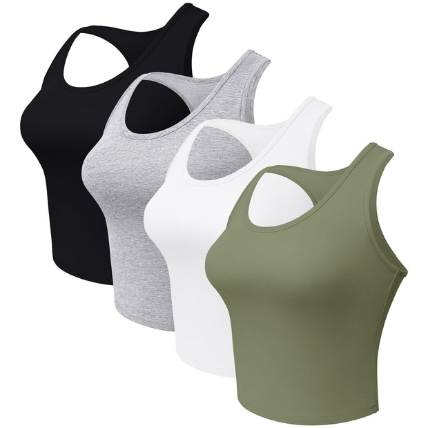 4 Pieces Women's Crop Tops Cotton Basic Tank Tops Racerback Sleeveless Sports Workout Crop Tank Tops