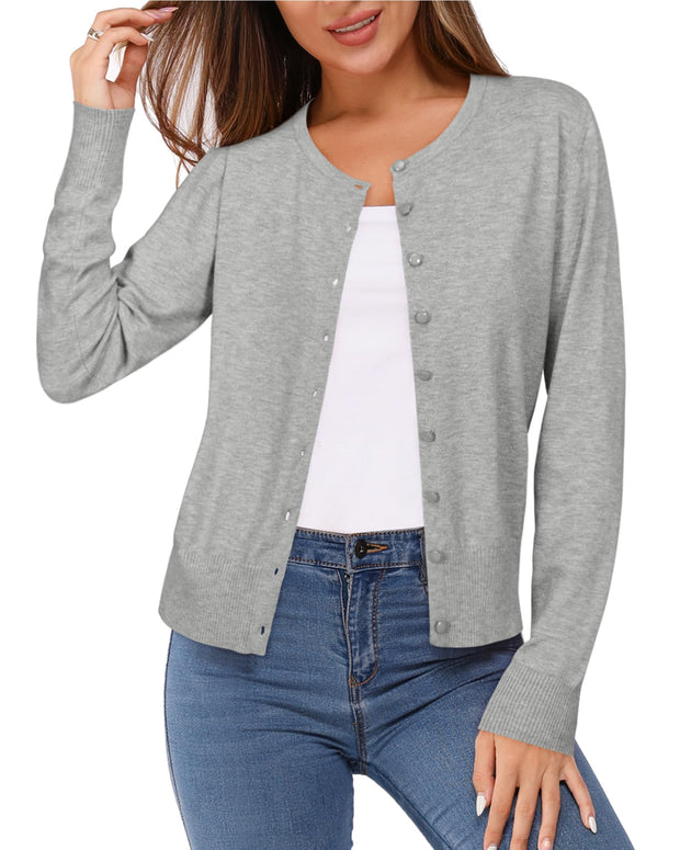 Newshows Women's Lightweight Button Down Cardigan Long Sleeve Casual Crew Neck Soft Knit Cardigans Sweater Tops