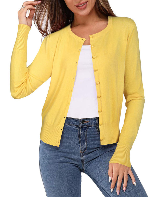 Newshows Women's Lightweight Button Down Cardigan Long Sleeve Casual Crew Neck Soft Knit Cardigans Sweater Tops