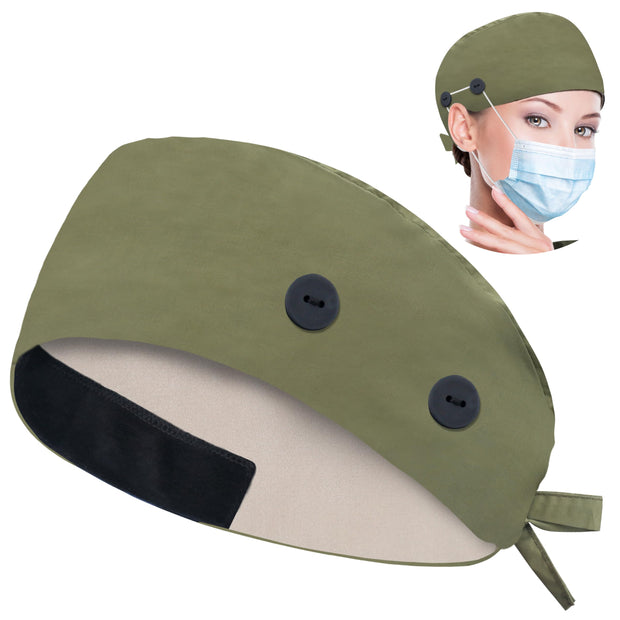 ABAMERICA Working Caps with Button and Sweatband, Adjustable Working Hats for Women Men, One Size(Tie Back or Toggle)