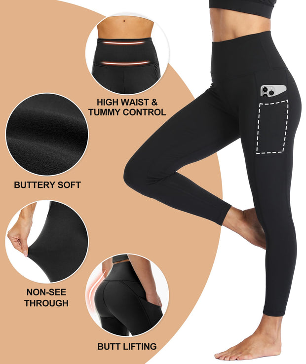 NexiEpoch High Waisted Leggings for Women - Black Tummy Control Compression Soft Yoga Pants for Workout Reg & Plus Size