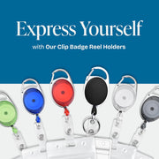 Will Well ID Badge Holders with Clip and Keyring - Horizontal Clear Plastic 2.52" x 3.58" Sleeves Fit Up to 3 Cards - Retractable 24" UHMWPE Fiber Pull Cords for Easy Access - 2-Pack, Black Reels