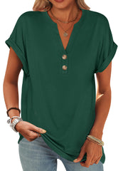 ANRABESS Womens Short Sleeve Henley Tops V Neck Dressy Casual Loose Fit Shirts Summer Flowy Blouses 2025 Trendy Clothes