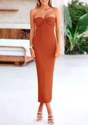 PRETTYGARDEN Women's Bodycon Long Dresses Summer Strapless Tube Twist Knot Front Ribbed Knit Maxi Cocktail Dress with Slit