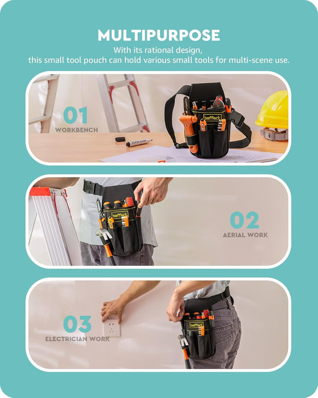 Baffect Pocket Tool Pouch，6-Pouches and 9 Screwdriver Loops Construction, Heavy-Duty Tool Bag with Adjustable Belt for Electrician Work