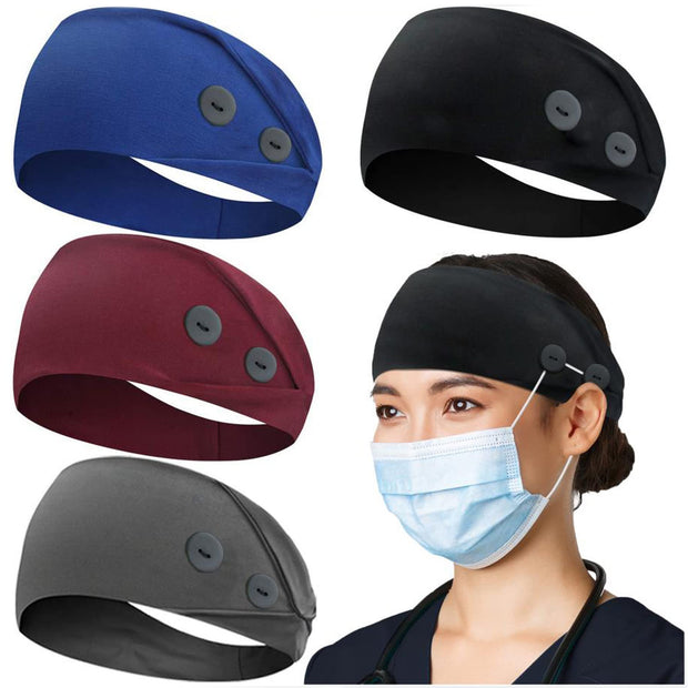 ABAMERICA Headbands with Button for Mask, Wide Nurses Headbands Non Slip Elastic Ear Protection for Women Men Doctors Sweatband Headband (BUTTON- 1 PACK COLOR05)