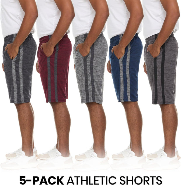 5 Pack: Men's Dry-Fit Sweat Resistant Active Athletic Performance Shorts