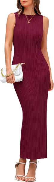 PRETTYGARDEN Women's 2025 Summer Casual Maxi Dresses Ribbed Knit Sleeveless Bodycon Elegant Going Out Beach Vacation Clothes