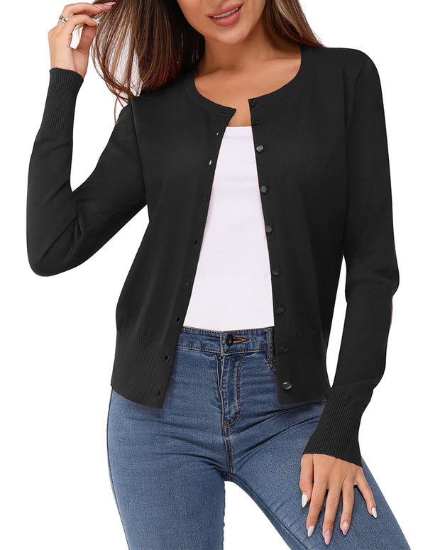 Newshows Women's Lightweight Button Down Cardigan Long Sleeve Casual Crew Neck Soft Knit Cardigans Sweater Tops