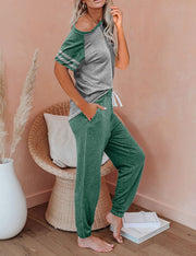 AUTOMET Lounge Sets For Women Two Piece Outfits Loungewear Short Sleeve Crewneck Jogger Pajama Set Sweatpants Tracksuit