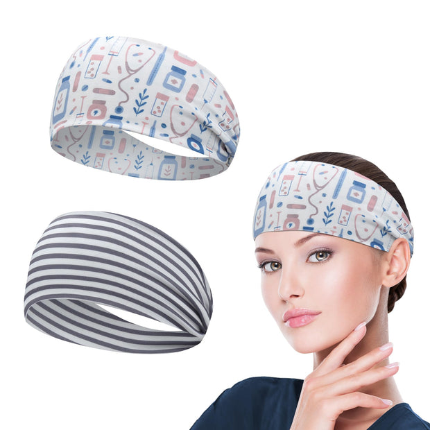 ABAMERICA Headbands with Button for Mask, Wide Nurses Headbands Non Slip Elastic Ear Protection for Women Men Doctors Sweatband Headband (BUTTON- 1 PACK COLOR05)