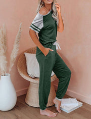 AUTOMET Lounge Sets For Women Two Piece Outfits Loungewear Short Sleeve Crewneck Jogger Pajama Set Sweatpants Tracksuit