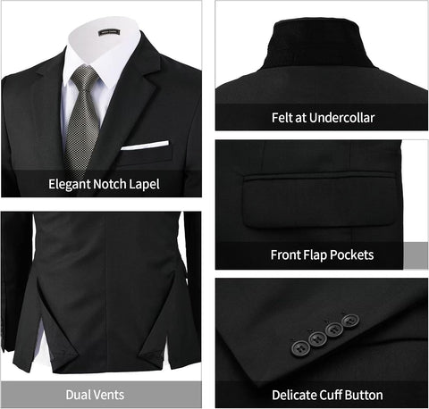 WEEN CHARM Men's Suits Slim Fit,3 Piece Suit for Men,2 Button Blazer Jacket Vest Pants with Tie,Men Tuxedo Suit Set