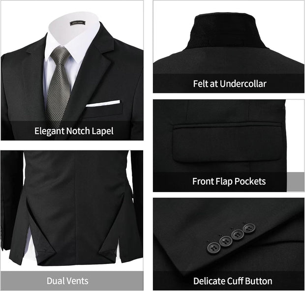 WEEN CHARM Men's Suits Slim Fit,3 Piece Suit for Men,2 Button Blazer Jacket Vest Pants with Tie,Men Tuxedo Suit Set