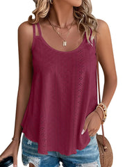 KKJ Womens Cute Tank Tops Eyelet Sleeveless Spaghetti Strap Scoop Neck Loose Casual 2025 Summer Beach Vacation Flowy Shirts