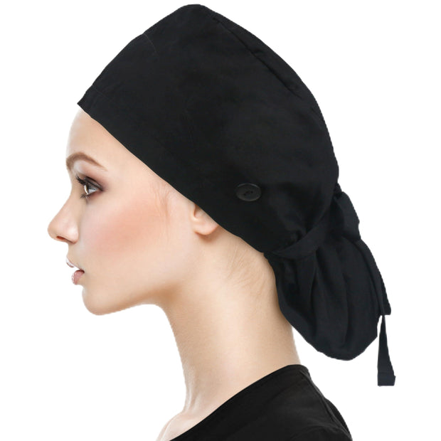 QBA Adjustable Working Cap with Button, Satin-Lined Hat, Cotton Working Hat Sweatband, Elastic Tie Back Hats Unisex