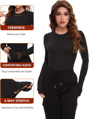 4 Pack Women’s Long Sleeve Basic Shirts Crew Neck Slim Fitted Compression Gym Workout Athletic Underscrubs Tops