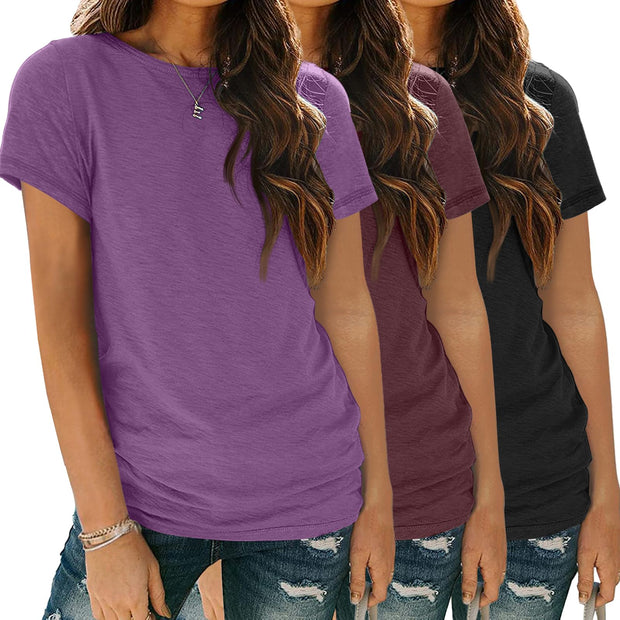 SUNBS Womens 3 Pack T-Shirts Short Sleeve Summer Tops Fashion Basic Tees Comfy Casual Vacation Outfits Workout Clothes 2025