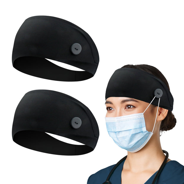 ABAMERICA Headbands with Button for Mask, Wide Nurses Headbands Non Slip Elastic Ear Protection for Women Men Doctors Sweatband Headband (BUTTON- 1 PACK COLOR05)