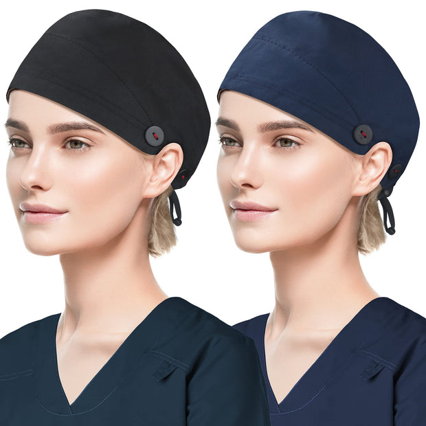 ABAMERICA Working Caps with Button and Sweatband, Adjustable Working Hats for Women Men, One Size(Tie Back or Toggle)