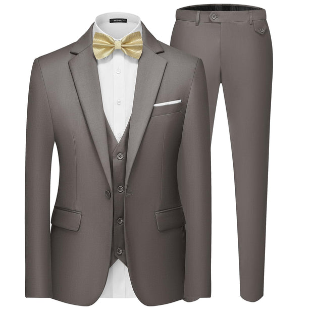MAGE MALE Men's 3 Pieces Suit Elegant Solid One Button Slim Fit Single Breasted Party Blazer Vest Pants Set