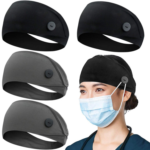 ABAMERICA Headbands with Button for Mask, Wide Nurses Headbands Non Slip Elastic Ear Protection for Women Men Doctors Sweatband Headband (BUTTON- 1 PACK COLOR05)
