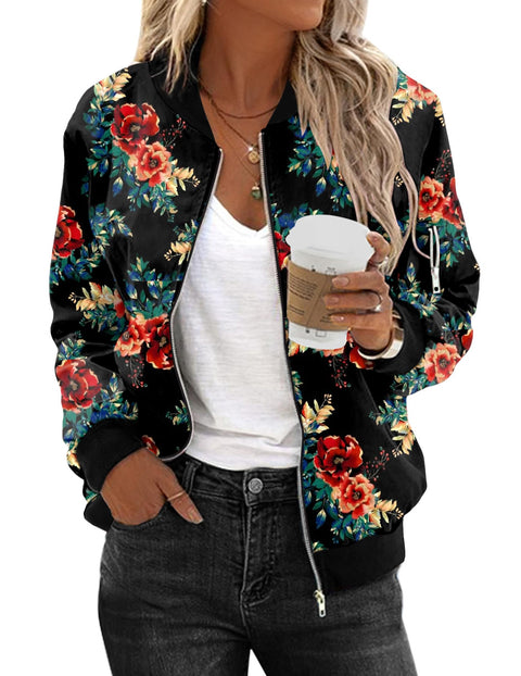 Zeagoo Women's Bomber Jacket Casual Coat Zip Up Outerwear Windbreaker with Pockets S-XXL
