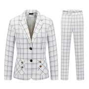 Womens 2 Piece Plaid Suits Set Business Office One Button Blazer Jacket Casual Long Sleeve Pant Suit Set