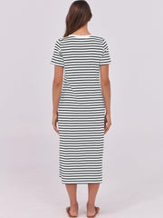 ANRABESS Womens Summer Casual Midi Dress Short Sleeve Crewneck T Shirt Long Dresses Split Stripe Beach Vacation Travel Outfit Small